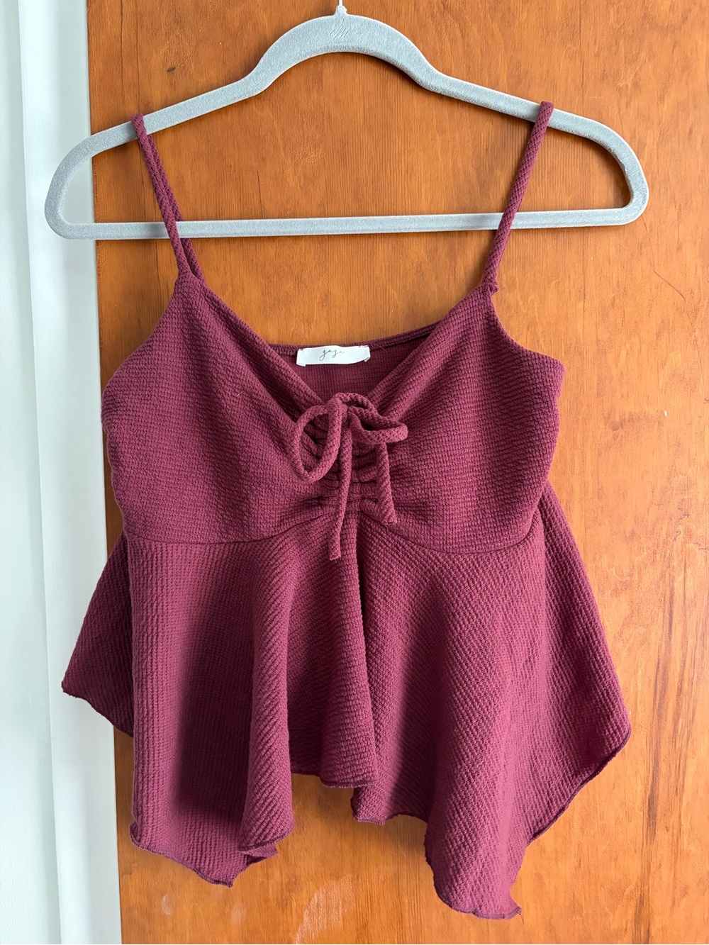 gaze Maroon Tie-Front Peplum Camisole